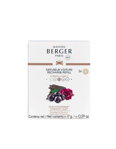 Maison Berger Hypnotic Oud autoparfum navulling met twee keramische schijfjes